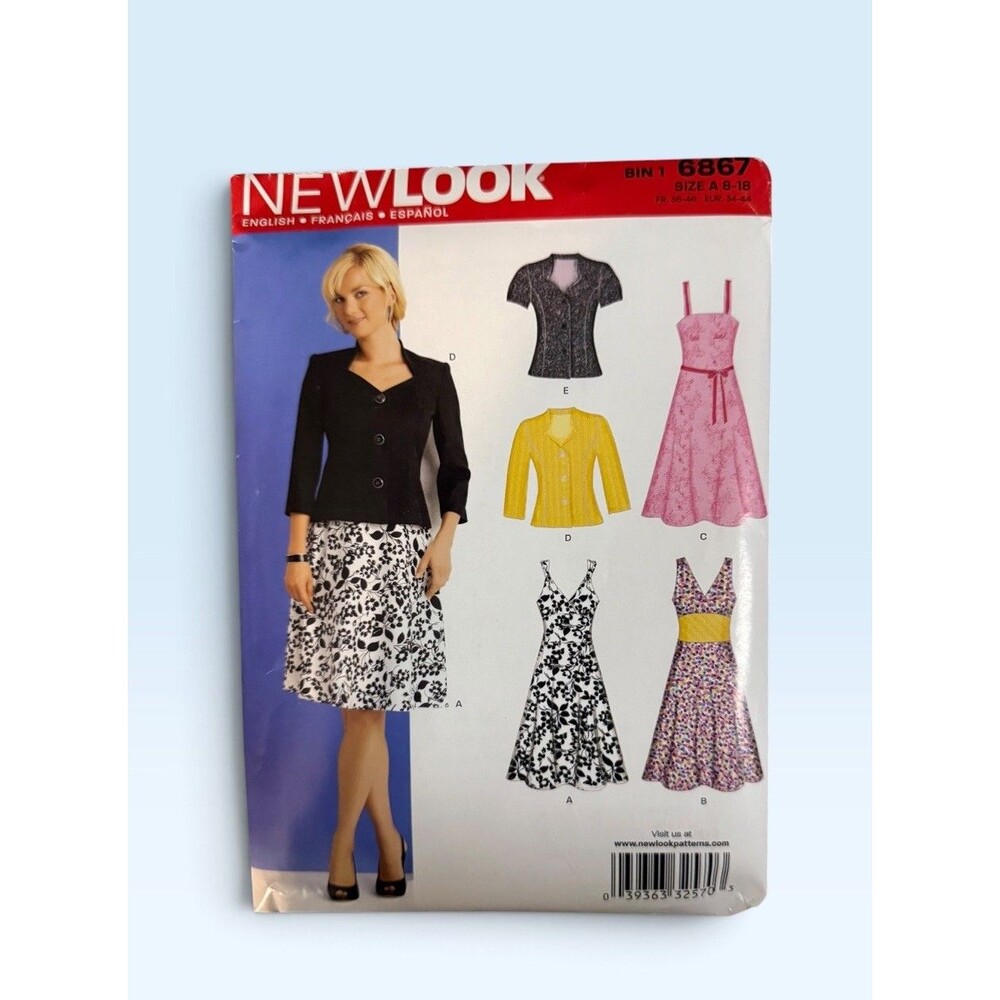 New Look 6867 Misses' Sewing Pattern Size A (8-18) Jacket Skirt Dress Top UNCUT